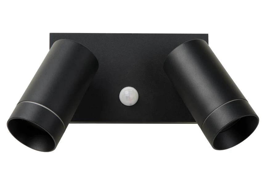 Lucide TAYLOR - Foco de pared / Lámpara de pared Dentro/Fuera - 2xGU10 - IP54 - Sensor movimiento - Negro - UIT